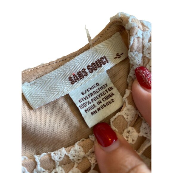 π 2/$20 πCream Lace Over Tan Underlayment in Floral and Checked Pattern Tank S - Picture 5 of 6